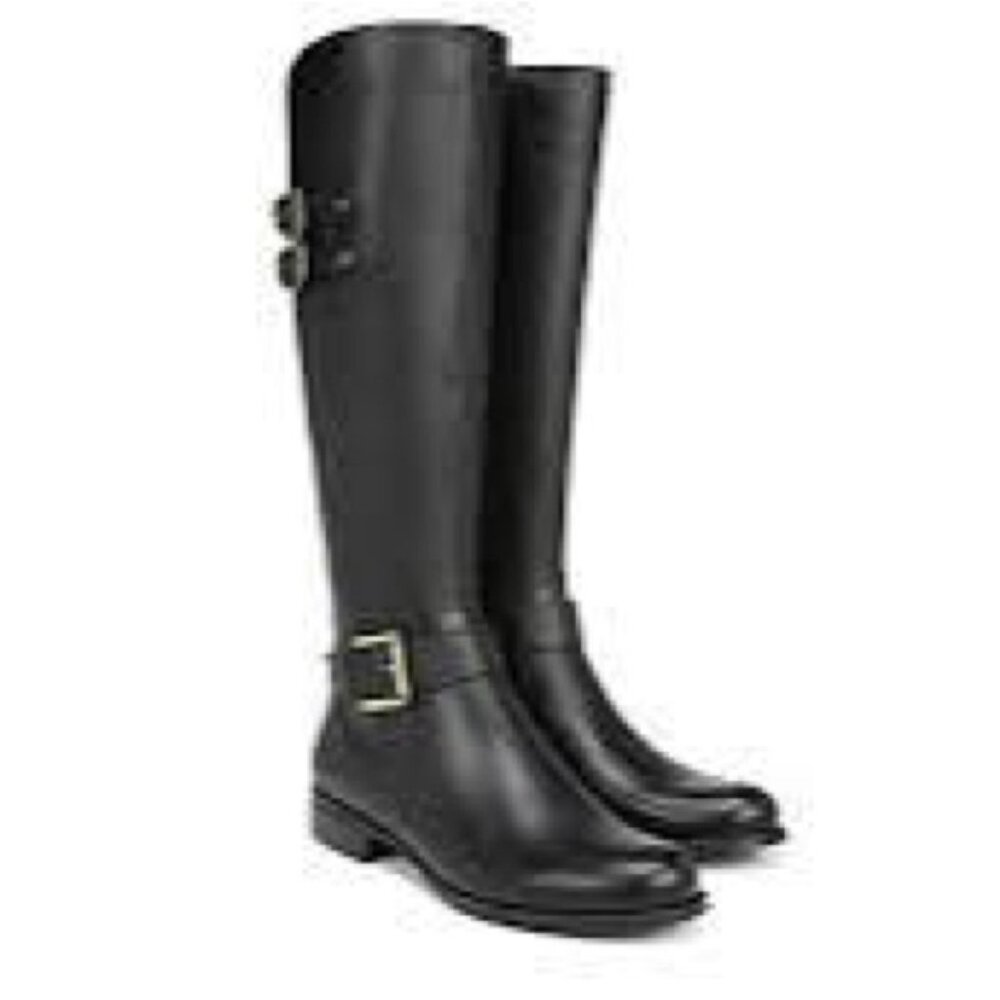 NATURALIZER JESSIE KNEE HIGH BOOT black pebbled leather brass buckle zipper tall